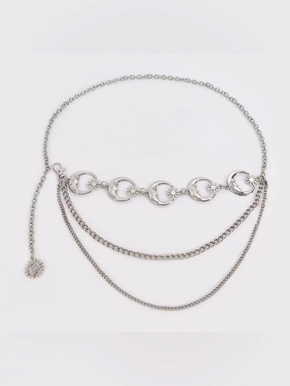 Silver Moon & Star Layered Belt Necklace - Womens Jewelry - Picture 2 of 4